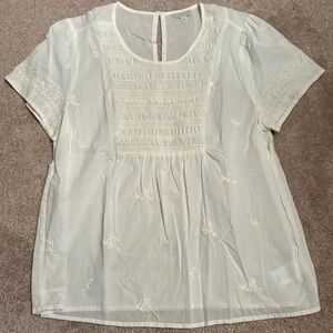Lucky Brand White Embroidered Short-Sleeve Peasant Blouse